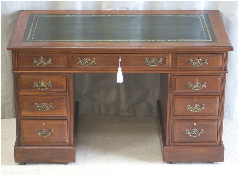 2071 Small Antique Walnut Pedestal Desk (4)